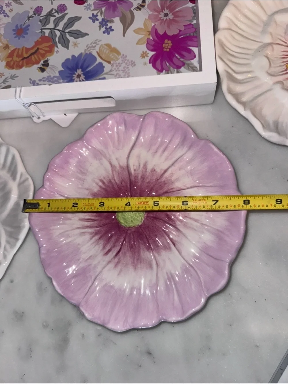 Floral Ceramic Decorative Plate Set and Tray - Multi-Color